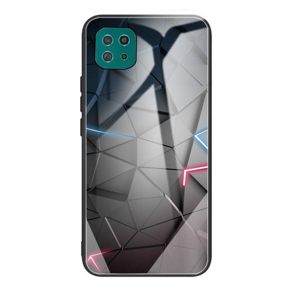 For Samsung Galaxy A22 5G Colorful Painted Glass Shockproof Protective Case(Technology Rhombus)