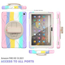 For Amazon Kindle Fire HD 10 2021 Silicone + PC Protective Case with Holder & Shoulder Strap(Colorful Pink)