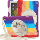 For Amazon Kindle Fire HD 10 2021 Silicone + PC Protective Case with Holder & Shoulder Strap(Colorful Red)
