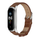 For Xiaomi Mi Band 6 / 5 / 4 / 3 Mijobs Metal Case Crazy Horse Texture PU Microfiber Plus Watch Band(Brown Silver)
