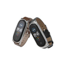 For Xiaomi Mi Band 6 / 5 / 4 / 3 Mijobs Metal Case Crazy Horse Texture PU Microfiber Plus Watch Band(Brown Silver)