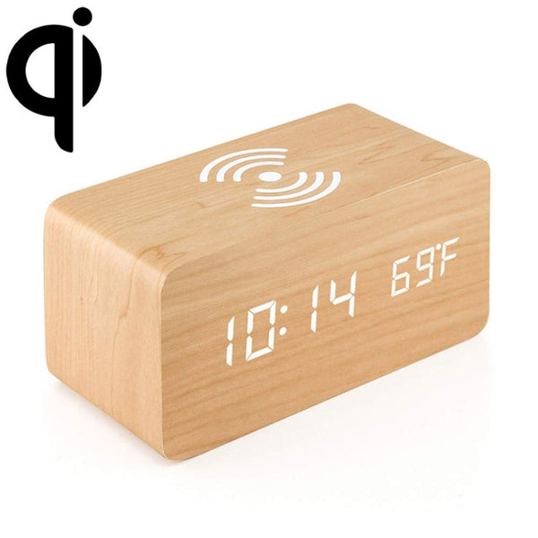 KD8801 5W Wooden Creative Wireless Charger LED Mirror Digital Display Sub-alarm Clock, Regular Style(Bamboo White Characters)