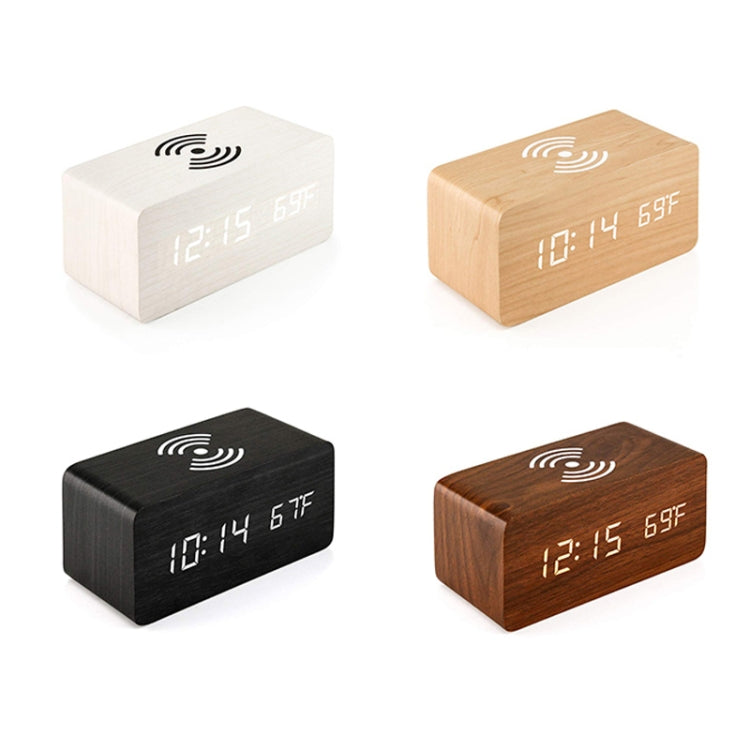 KD8801 5W Wooden Creative Wireless Charger LED Mirror Digital Display Sub-alarm Clock, Regular Style(Bamboo White Characters)