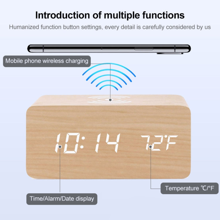 KD8801 5W Wooden Creative Wireless Charger LED Mirror Digital Display Sub-alarm Clock, Regular Style(Bamboo White Characters)