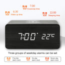 KD8801 5W Wooden Creative Wireless Charger LED Mirror Digital Display Sub-alarm Clock, Regular Style(Black Wood White Characters)