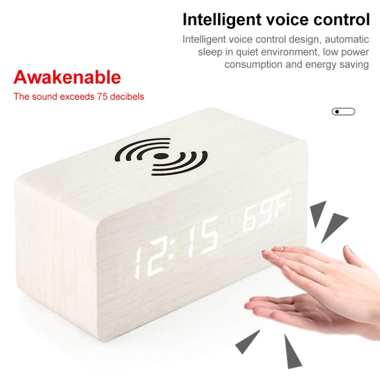 KD8801 5W Wooden Creative Wireless Charger LED Mirror Digital Display Sub-alarm Clock, Regular Style(Bamboo White Characters)