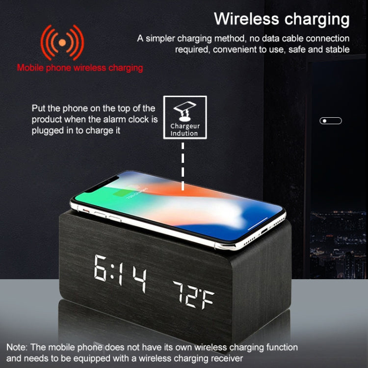 KD8801 5W Wooden Creative Wireless Charger LED Mirror Digital Display Sub-alarm Clock, Regular Style(Bamboo White Characters)