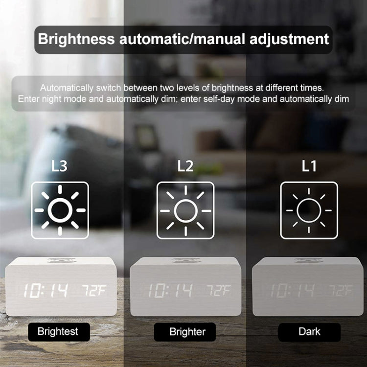 KD8801 5W Wooden Creative Wireless Charger LED Mirror Digital Display Sub-alarm Clock, Regular Style(Bamboo White Characters)