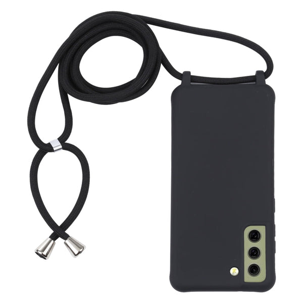 For Samsung Galaxy S21 FE Candy Colors TPU Protective Case with Lanyard(Black)