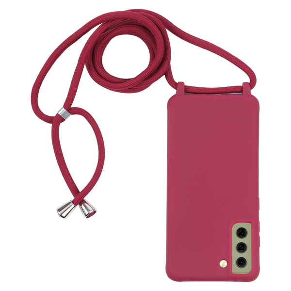 For Samsung Galaxy S21 FE Candy Colors TPU Protective Case with Lanyard(Red)