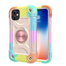 Shockproof Silicone + PC Protective Case with Dual-Ring Holder For iPhone 11(Colorful Rose Gold)