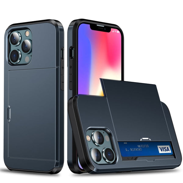 Shockproof Armor Protective Case with Slide Card Slot For iPhone 13(Dark)