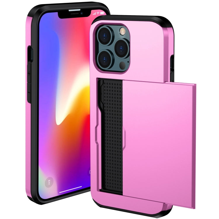 Shockproof Armor Protective Case with Slide Card Slot For iPhone 13(Pink)