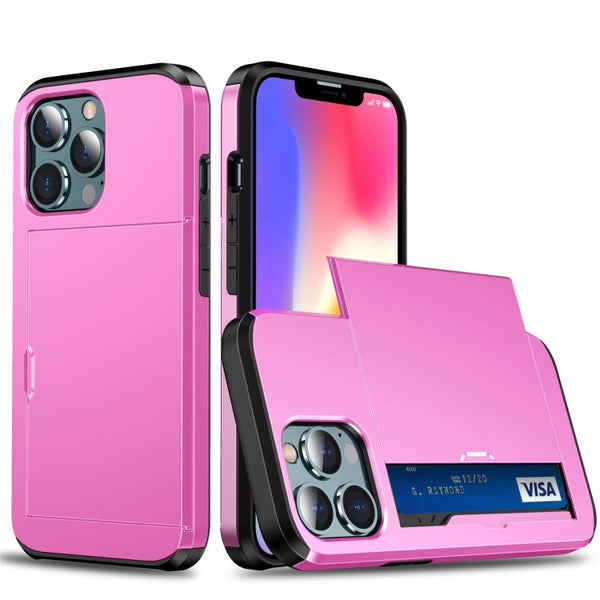 Shockproof Armor Protective Case with Slide Card Slot For iPhone 13(Pink)