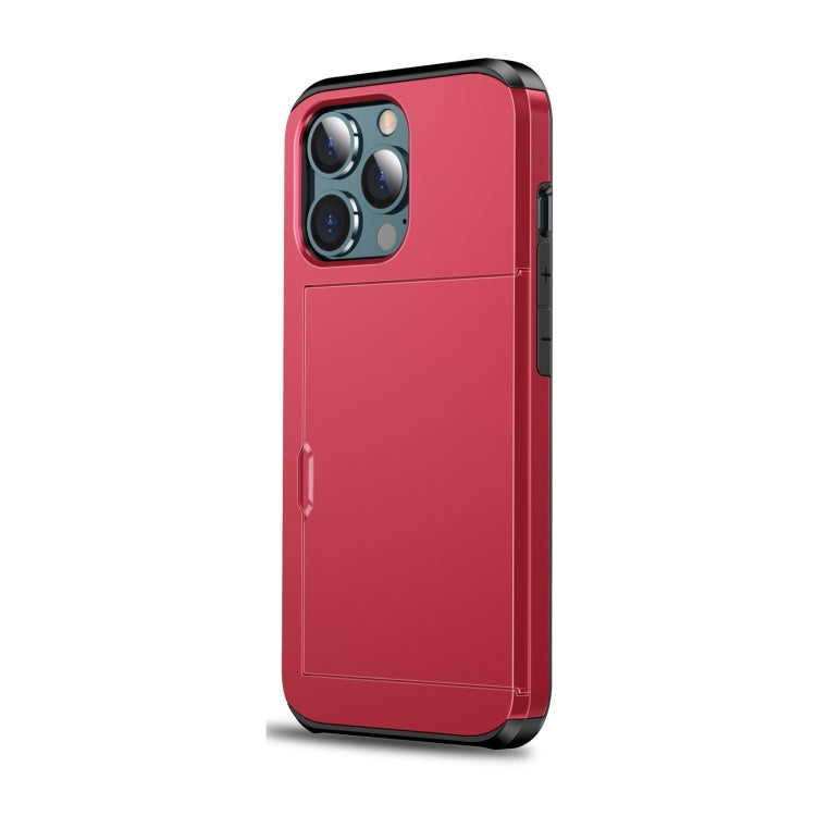 Shockproof Armor Protective Case with Slide Card Slot For iPhone 13(Red)
