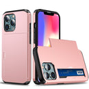 Shockproof Armor Protective Case with Slide Card Slot For iPhone 13 Pro(Rose Gold)