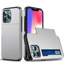Shockproof Armor Protective Case with Slide Card Slot For iPhone 13 Pro Max(Silver)