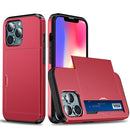 Shockproof Armor Protective Case with Slide Card Slot For iPhone 13 Pro Max(Red)