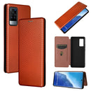 For vivo X60 Pro / X60 5G Carbon Fiber Texture Magnetic Horizontal Flip TPU + PC + PU Leather Case with Card Slot(Brown)
