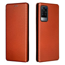 For vivo X60 Pro / X60 5G Carbon Fiber Texture Magnetic Horizontal Flip TPU + PC + PU Leather Case with Card Slot(Brown)