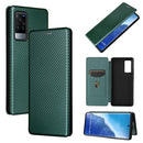 For vivo X60 Pro / X60 5G Carbon Fiber Texture Magnetic Horizontal Flip TPU + PC + PU Leather Case with Card Slot(Green)