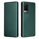 For vivo X60 Pro / X60 5G Carbon Fiber Texture Magnetic Horizontal Flip TPU + PC + PU Leather Case with Card Slot(Green)