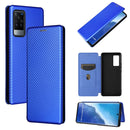 For vivo X60 Pro / X60 5G Carbon Fiber Texture Magnetic Horizontal Flip TPU + PC + PU Leather Case with Card Slot(Blue)