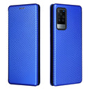 For vivo X60 Pro / X60 5G Carbon Fiber Texture Magnetic Horizontal Flip TPU + PC + PU Leather Case with Card Slot(Blue)