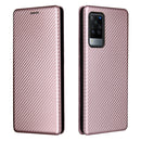 For vivo X60 Pro / X60 5G Carbon Fiber Texture Magnetic Horizontal Flip TPU + PC + PU Leather Case with Card Slot(Pink)