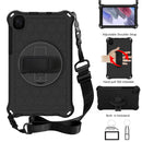 For Samsung Galaxy Tab A7 Lite 8.7 2021 T220 / T225 360 Degree Rotation Honeycomb Shockproof Silicone PC Protective Case with Holder & Shoulder Strap & Hand Strap(Black)