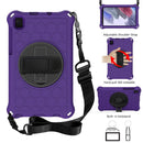 For Samsung Galaxy Tab A7 Lite 8.7 2021 T220 / T225 360 Degree Rotation Honeycomb Shockproof Silicone PC Protective Case with Holder & Shoulder Strap & Hand Strap(Purple Black)