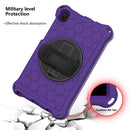 For Samsung Galaxy Tab A7 Lite 8.7 2021 T220 / T225 360 Degree Rotation Honeycomb Shockproof Silicone PC Protective Case with Holder & Shoulder Strap & Hand Strap(Purple Black)