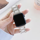 Three Beads Ceramics Steel Watch Band For Apple Watch Series 8&7 45mm / SE 2&6&SE&5&4 44mm / 3&2&1 42mm(Silver+White)