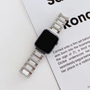 Three Beads Ceramics Steel Watch Band For Apple Watch Series 8&7 45mm / SE 2&6&SE&5&4 44mm / 3&2&1 42mm(Silver+White)