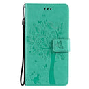 For Huawei P50 Pro Tree & Cat Pattern Pressed Printing Horizontal Flip PU Leather Case with Holder & Card Slots & Wallet & Lanyard(Green)