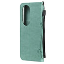 For Huawei P50 Pro Tree & Cat Pattern Pressed Printing Horizontal Flip PU Leather Case with Holder & Card Slots & Wallet & Lanyard(Green)