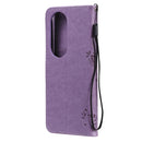 For Huawei P50 Pro Tree & Cat Pattern Pressed Printing Horizontal Flip PU Leather Case with Holder & Card Slots & Wallet & Lanyard(Light Purple)