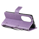 For Huawei P50 Pro Tree & Cat Pattern Pressed Printing Horizontal Flip PU Leather Case with Holder & Card Slots & Wallet & Lanyard(Light Purple)