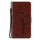 For Huawei P50 Pro Tree & Cat Pattern Pressed Printing Horizontal Flip PU Leather Case with Holder & Card Slots & Wallet & Lanyard(Coffee)