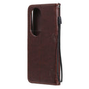 For Huawei P50 Pro Tree & Cat Pattern Pressed Printing Horizontal Flip PU Leather Case with Holder & Card Slots & Wallet & Lanyard(Coffee)