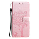 For Huawei P50 Pro Tree & Cat Pattern Pressed Printing Horizontal Flip PU Leather Case with Holder & Card Slots & Wallet & Lanyard(Rose Gold)