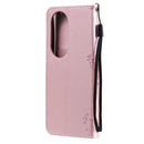 For Huawei P50 Pro Tree & Cat Pattern Pressed Printing Horizontal Flip PU Leather Case with Holder & Card Slots & Wallet & Lanyard(Rose Gold)