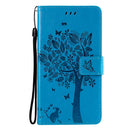For Huawei P50 Pro Tree & Cat Pattern Pressed Printing Horizontal Flip PU Leather Case with Holder & Card Slots & Wallet & Lanyard(Blue)