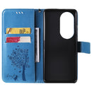 For Huawei P50 Pro Tree & Cat Pattern Pressed Printing Horizontal Flip PU Leather Case with Holder & Card Slots & Wallet & Lanyard(Blue)