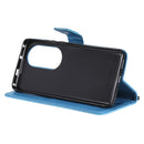 For Huawei P50 Pro Tree & Cat Pattern Pressed Printing Horizontal Flip PU Leather Case with Holder & Card Slots & Wallet & Lanyard(Blue)