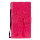 For Huawei P50 Pro Tree & Cat Pattern Pressed Printing Horizontal Flip PU Leather Case with Holder & Card Slots & Wallet & Lanyard(Rose Red)