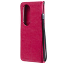 For Huawei P50 Pro Tree & Cat Pattern Pressed Printing Horizontal Flip PU Leather Case with Holder & Card Slots & Wallet & Lanyard(Rose Red)