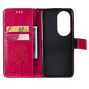 For Huawei P50 Pro Tree & Cat Pattern Pressed Printing Horizontal Flip PU Leather Case with Holder & Card Slots & Wallet & Lanyard(Rose Red)