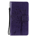 For Huawei P50 Pro Tree & Cat Pattern Pressed Printing Horizontal Flip PU Leather Case with Holder & Card Slots & Wallet & Lanyard(Purple)