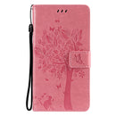 For Huawei P50 Pro Tree & Cat Pattern Pressed Printing Horizontal Flip PU Leather Case with Holder & Card Slots & Wallet & Lanyard(Pink)